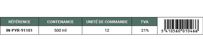 R F RENCE,CONTENANCE,UNIT DE COMMANDE,TVA,￼,IN PYR 91101,500 ml,12, 21%