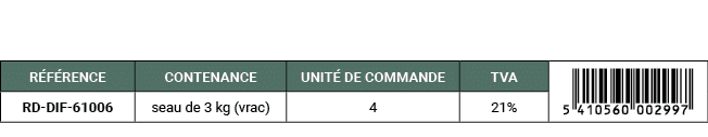 R F RENCE,CONTENANCE,UNIT DE COMMANDE,TVA,￼,RD DIF 61006,seau de 3 kg (vrac),4,21%