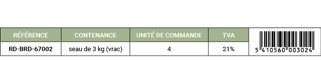 R F RENCE,CONTENANCE,UNIT DE COMMANDE,TVA,￼,RD BRD 67002,seau de 3 kg (vrac),4,21%