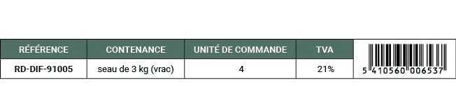R F RENCE,CONTENANCE,UNIT DE COMMANDE,TVA,￼,RD DIF 91005,seau de 3 kg (vrac), 4, 21%