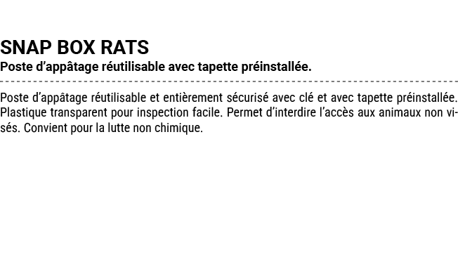 SNAP BOX RATS Poste d’app tage r utilisable avec tapette pr install e. Poste d’app tage r utilisable et enti rement s...