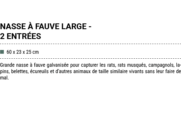 NASSE  FAUVE LARGE 2 ENTR ES ■ 60 x 23 x 25 cm Grande nasse   fauve galvanis e pour capturer les rats, rats musqu s,...