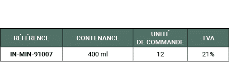 R F RENCE,CONTENANCE,UNIT DE COMMANDE,TVA,IN MIN 91007,400 ml,12,21%