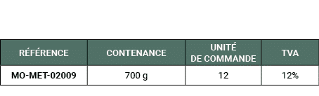 R F RENCE,CONTENANCE,UNIT DE COMMANDE,TVA,MO MET 02009,700 g,12,12%