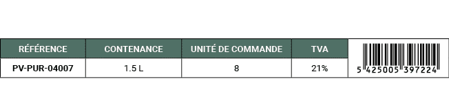 R F RENCE,CONTENANCE,UNIT DE COMMANDE,TVA,￼,PV PUR 04007,1.5 L,8,21%