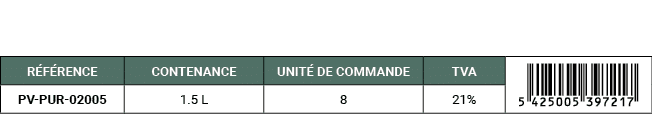 R F RENCE,CONTENANCE,UNIT DE COMMANDE,TVA,￼,PV PUR 02005,1.5 L,8,21%