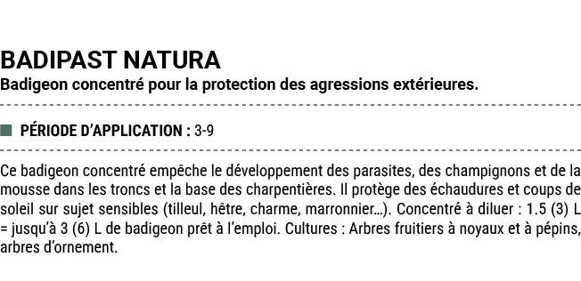 BADIPAST NATURA Badigeon concentr pour la protection des agressions ext rieures. ■ P RIODE D’APPLICATION : 3 9 Ce ba...