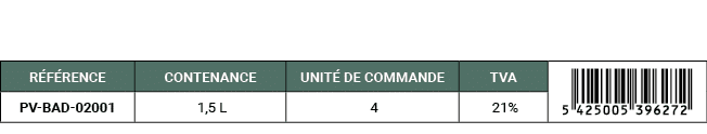 R F RENCE,CONTENANCE,UNIT DE COMMANDE,TVA,￼,PV BAD 02001, 1,5 L, 4, 21%
