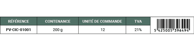 R F RENCE,CONTENANCE,UNIT DE COMMANDE,TVA,￼,PV CIC 01001,200 g, 12,21%