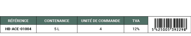 R F RENCE,CONTENANCE,UNIT DE COMMANDE,TVA,￼,HB ACE 01004,5 L,4,12%