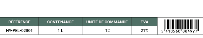 R F RENCE,CONTENANCE,UNIT DE COMMANDE,TVA,￼,HY PEL 02001,1 L, 12,21%