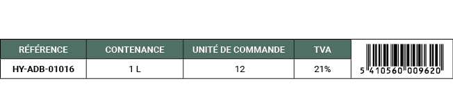 R F RENCE,CONTENANCE,UNIT DE COMMANDE,TVA,￼,HY ADB 01016,1 L, 12,21%