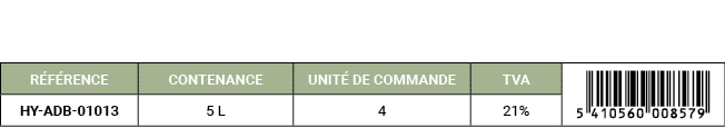 R F RENCE,CONTENANCE,UNIT DE COMMANDE,TVA,￼,HY ADB 01013,5 L,4,21%