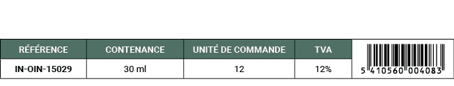 R F RENCE,CONTENANCE,UNIT DE COMMANDE,TVA,￼,IN OIN 15029,30 ml,12,12%