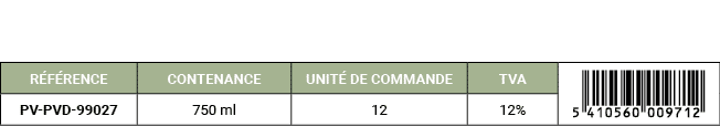 R F RENCE,CONTENANCE,UNIT DE COMMANDE,TVA,￼,PV PVD 99027,750 ml,12,12%
