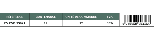 R F RENCE,CONTENANCE,UNIT DE COMMANDE,TVA,￼,PV PVD 99021,1 L,12, 12%