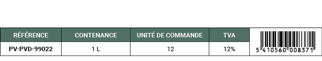 R F RENCE,CONTENANCE,UNIT DE COMMANDE,TVA,￼,PV PVD 99022,1 L, 12,12%