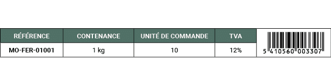 R F RENCE,CONTENANCE,UNIT DE COMMANDE,TVA,￼,MO FER 01001,1 kg,10,12%
