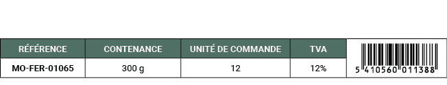 R F RENCE,CONTENANCE,UNIT DE COMMANDE,TVA,￼,MO FER 01065,300 g,12,12%