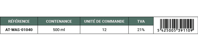 R F RENCE,CONTENANCE,UNIT DE COMMANDE,TVA,￼,AT WAS 01040,500 ml,12,21%