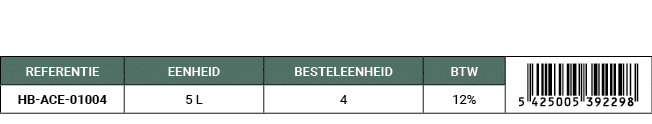 REFERENTIE,EENHEID,BESTELEENHEID,BTW,￼,HB ACE 01004,5 L,4,12%