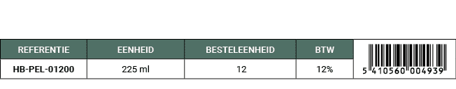 REFERENTIE,EENHEID,BESTELEENHEID,BTW,￼,HB PEL 01200,225 ml, 12,12%