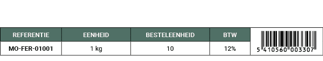REFERENTIE,EENHEID,BESTELEENHEID,BTW,￼,MO FER 01001,1 kg,10,12%