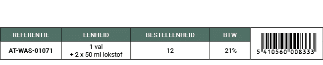 REFERENTIE,EENHEID,BESTELEENHEID,BTW,￼,AT WAS 01071,1 val + 2 x 50 ml lokstof,12, 21%