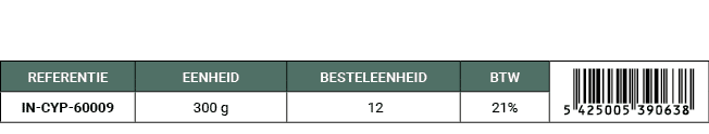 REFERENTIE,EENHEID,BESTELEENHEID,BTW,￼,IN CYP 60009,300 g, 12,21%
