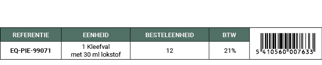 REFERENTIE,EENHEID,BESTELEENHEID,BTW,￼,EQ PIE 99071,1 Kleefval met 30 ml lokstof,12, 21%