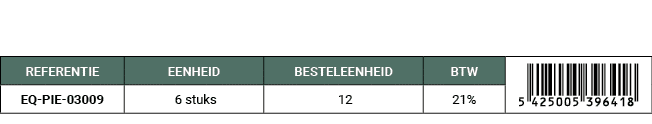 REFERENTIE,EENHEID,BESTELEENHEID,BTW,￼,EQ PIE 03009, 6 stuks, 12,21%