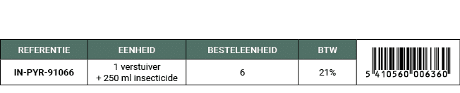 REFERENTIE,EENHEID,BESTELEENHEID,BTW,￼,IN PYR 91066,1 verstuiver + 250 ml insecticide,6,21%