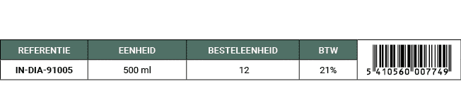 REFERENTIE,EENHEID,BESTELEENHEID,BTW,￼,IN DIA 91005,500 ml, 12,21%