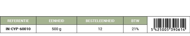 REFERENTIE,EENHEID,BESTELEENHEID,BTW,￼,IN CYP 60010,500 g,12,21%
