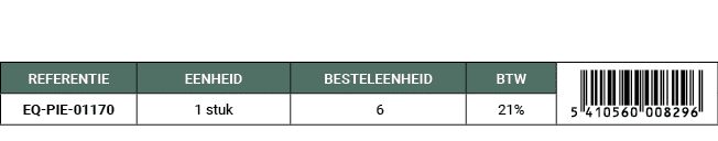 REFERENTIE,EENHEID,BESTELEENHEID,BTW,￼,EQ PIE 01170,1 stuk, 6,21%