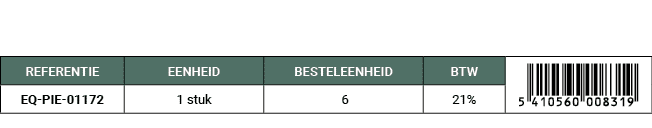 REFERENTIE,EENHEID,BESTELEENHEID,BTW,￼,EQ PIE 01172,1 stuk, 6,21%