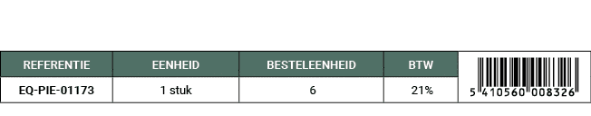 REFERENTIE,EENHEID,BESTELEENHEID,BTW,￼,EQ PIE 01173,1 stuk, 6, 21%