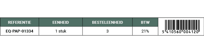 REFERENTIE,EENHEID,BESTELEENHEID,BTW,￼,EQ PAP 01334,1 stuk,3,21%