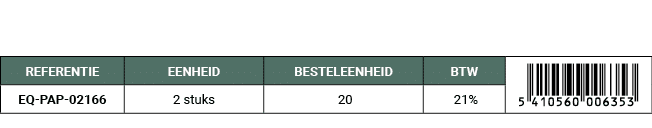 REFERENTIE,EENHEID,BESTELEENHEID,BTW,￼,EQ PAP 02166,2 stuks, 20, 21%