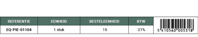 REFERENTIE,EENHEID,BESTELEENHEID,BTW,￼,EQ PIE 01104,1 stuk, 15, 21%