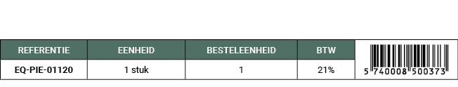REFERENTIE,EENHEID,BESTELEENHEID,BTW,￼,EQ PIE 01120,1 stuk,1,21%