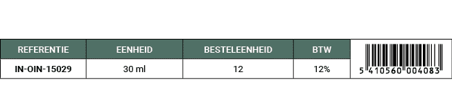 REFERENTIE,EENHEID,BESTELEENHEID,BTW,￼,IN OIN 15029,30 ml,12,12%