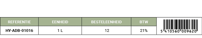REFERENTIE,EENHEID,BESTELEENHEID,BTW,￼,HY ADB 01016,1 L, 12,21%
