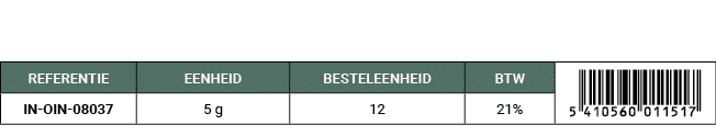 REFERENTIE,EENHEID,BESTELEENHEID,BTW,￼,IN OIN 08037,5 g,12,21%