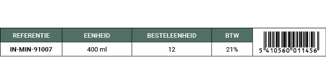 REFERENTIE,EENHEID,BESTELEENHEID,BTW,￼,IN MIN 91007,400 ml,12,21%