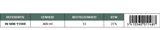 REFERENTIE,EENHEID,BESTELEENHEID,BTW,￼,IN MIN 91008,400 ml,12,21%