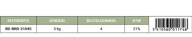 REFERENTIE,EENHEID,BESTELEENHEID,BTW,￼,RD BRD 21045,3 kg,4,21%