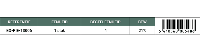 REFERENTIE,EENHEID,BESTELEENHEID,BTW,￼,EQ PIE 13006,1 stuk, 1,21%
