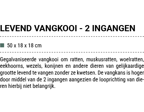 LEVEND VANGKOOI 2 INGANGEN ■ 50 x 18 x 18 cm Gegalvaniseerde vangkooi om ratten, muskusratten, woelratten, eekhoorns,...