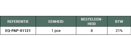 REFERENTIE,EENHEID,BESTELEENHEID,BTW,EQ PAP 01121,1 pce,8,21%